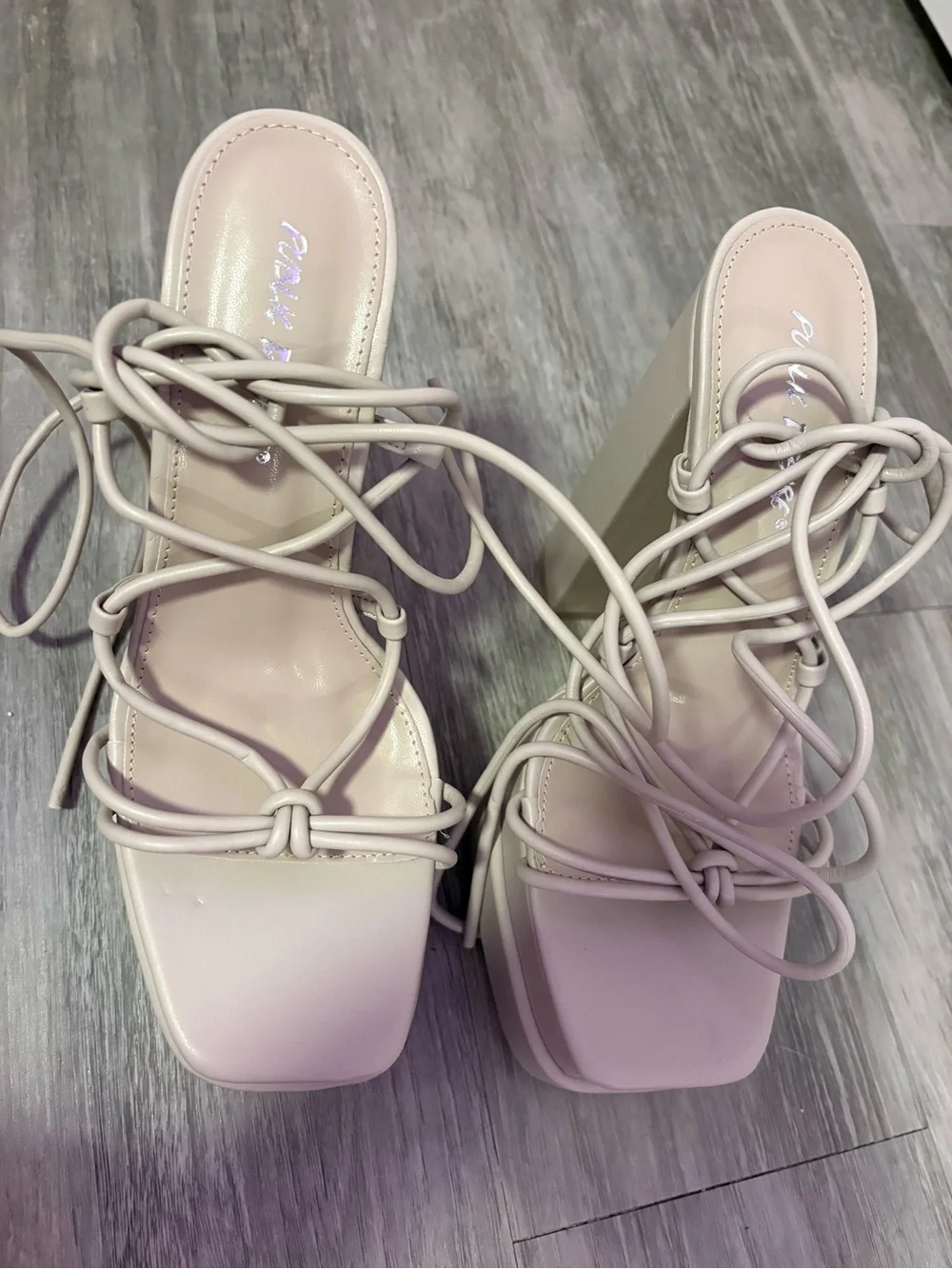 Glow Girl Stone Lace Up Platform High Heels